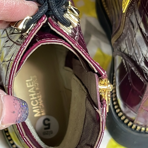 Michael Kors Haskell Crocodile Embossed Leather Combat Boot Size 5M New - Picture 7 of 13